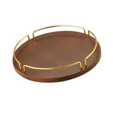 Maxbell Vintage Round Wooden Serving Tray with Golden Handle for Kitchen Home Dinner L