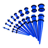 Maxbell 18 Pieces Ear Gauges Stretching Kit Plugs Taper 14G-00G Expanders Blue