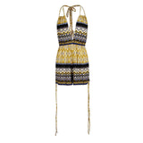 Max Vintage Boho Printed One Piece Swimsuit Swimwear Monokini Bikini Yellow M