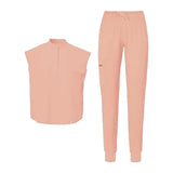 Maxbell Women Nursing Scrub Set Workwear Short Sleeve Work Clothes Top Pant pink L