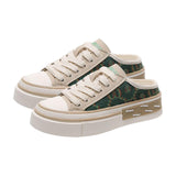 Maxbell Women Backless Slip On Mule Sneakers Breathable Fashion Canvas Shoes Loafers Green 22.5-23