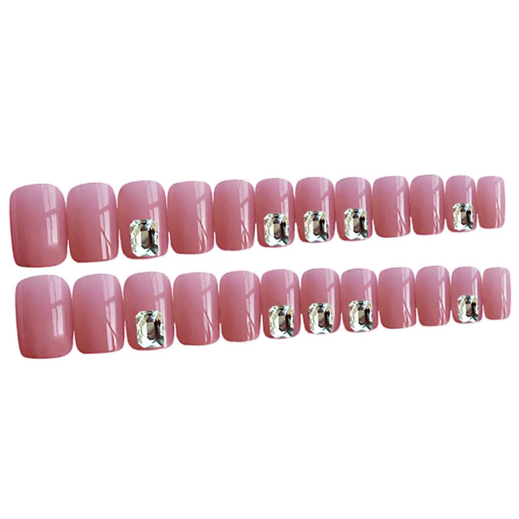 Max 24pcs Women Pink Square False Nail Art Tips Full Cover Press On Fake Nails