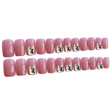 Max 24pcs Women Pink Square False Nail Art Tips Full Cover Press On Fake Nails