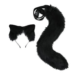 Maxbell 2Pcs Plush Fox Ears and Tail Set Faux Fur Long Tails Cosplay Party Prop Black