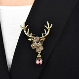 Maxbell Euro-American Suit Brooch Deer Head Water Drop Rhinestone Diamond Bronze