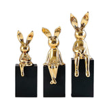 Maxbell 3Pcs Rabbit Family Statues Figurines Animal Figures Bedroom Bunny Sculptures Aureate