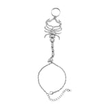 Maxbell Ring Hand Chain One Size Adjustable Punk Hip Hop for Women Girls Silver