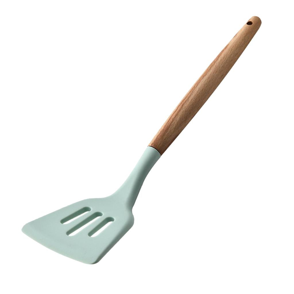 Maxbell Silicone Non Stick Kitchen Cooking Utensil Set Wooden Handle Slotted Turner