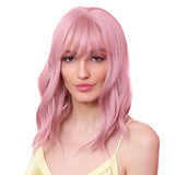 Maxbell 12'' Women Shoulder Length Natural Curly Wavy Wigs Pink Cosplay Anime Wigs