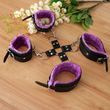 Maxbell Leather Plush Wrist Ankle Cuffs Set Cross Band Handcuff Role Play Toy Purple