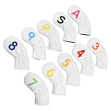 Maxbell Leather Golf Irons Head Covers Embroidery Number, Golf Head Protector Guard White