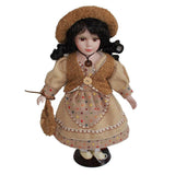 Max 30cm Lovely Porcelain Girl Doll People Figure with Beige Dress Hat Set Gift