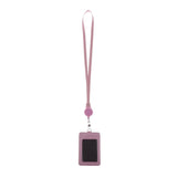 Max 2-Sided Vertical Pu Leather Badge Card Holder Neck Strap Lanyard Pink