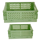 Maxbell 2x Folding Storage Basket Storage Crate with Handle for Bedroom Desk Green