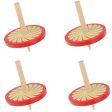 Maxbell 4Pcs Wooden Spinning Tops w/ Flower Pattern Kids Game Toy Gift - Red