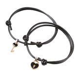 Maxbell Heart Decor Matching Bracelets Set for Women Men Delicate Accessory Black