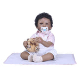 Lifelike Soft Silicone 20inch Reborn African American Baby Doll Newborn Baby Boy Doll - Black Skin Tone and Black Short Curly Hair - Aladdin Shoppers