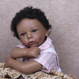 Lifelike Soft Silicone 20inch Reborn African American Baby Doll Newborn Baby Boy Doll - Black Skin Tone and Black Short Curly Hair - Aladdin Shoppers