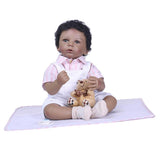 Lifelike Soft Silicone 20inch Reborn African American Baby Doll Newborn Baby Boy Doll - Black Skin Tone and Black Short Curly Hair - Aladdin Shoppers