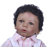 Lifelike Soft Silicone 20inch Reborn African American Baby Doll Newborn Baby Boy Doll - Black Skin Tone and Black Short Curly Hair - Aladdin Shoppers