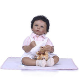 Lifelike Soft Silicone 20inch Reborn African American Baby Doll Newborn Baby Boy Doll - Black Skin Tone and Black Short Curly Hair - Aladdin Shoppers