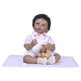 Lifelike Soft Silicone 20inch Reborn African American Baby Doll Newborn Baby Boy Doll - Black Skin Tone and Black Short Curly Hair - Aladdin Shoppers