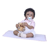 Lifelike Soft Silicone 20inch Reborn African American Baby Doll Newborn Baby Boy Doll - Black Skin Tone and Black Short Curly Hair - Aladdin Shoppers
