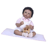 Lifelike Soft Silicone 20inch Reborn African American Baby Doll Newborn Baby Boy Doll - Black Skin Tone and Black Short Curly Hair - Aladdin Shoppers