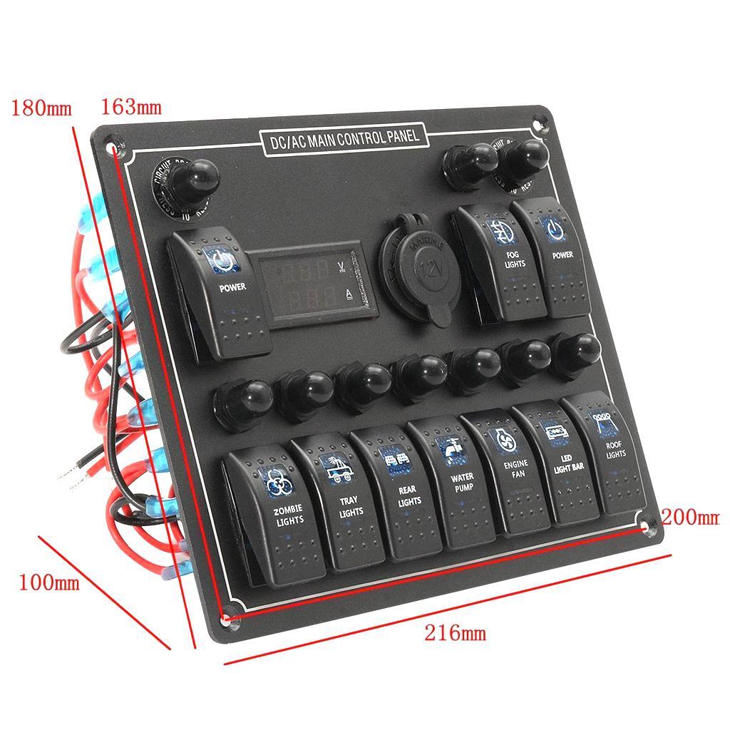 Max 10 Gang Boat Marine Rocker Switch Panel Digital Current Voltage Meter - Aladdin Shoppers
