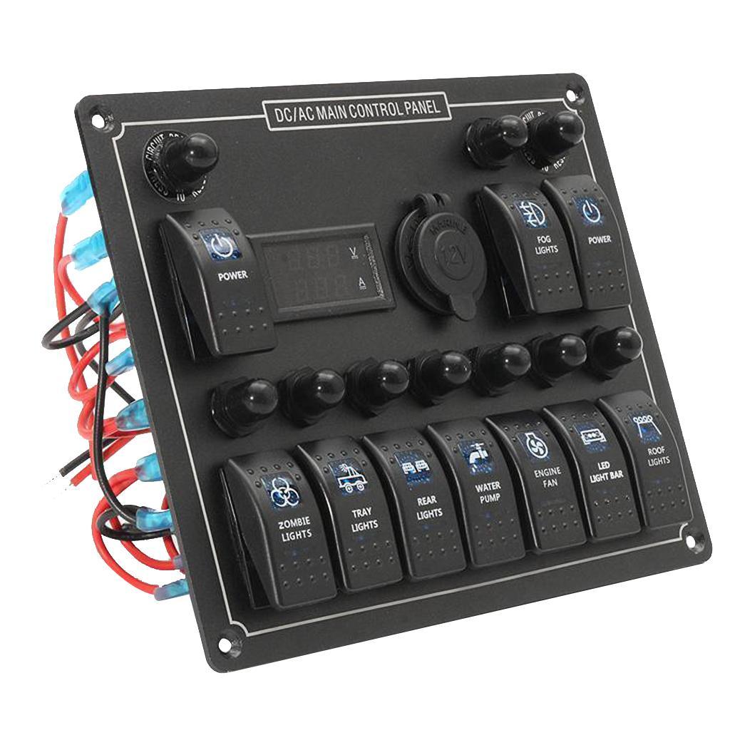 Max 10 Gang Boat Marine Rocker Switch Panel Digital Current Voltage Meter - Aladdin Shoppers