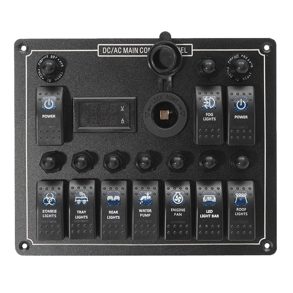 Max 10 Gang Boat Marine Rocker Switch Panel Digital Current Voltage Meter - Aladdin Shoppers