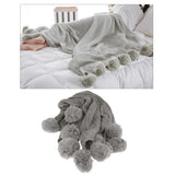 Max 100% Cotton Sofa Throw Blanket with Ball Tassels Couch or Bed Throws Grey - Aladdin Shoppers