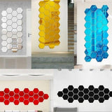 Max 12pcs Hexagonal Shaped Plastic 3D Mirror Effect Wall Stickers Gold - Aladdin Shoppers