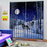 Max 2 Panel Set Digital Printing Curtains 3D Animals Snow Wolves-85x200cm - Aladdin Shoppers