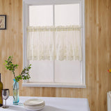 Max 2 Panels Embroidered Lace Window Voile Sheer Curtain Tiers 74*61cm Creamy - Aladdin Shoppers