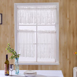 Max 2 Panels Embroidered Lace Window Voile Sheer Curtain Tiers 74*61cm White - Aladdin Shoppers