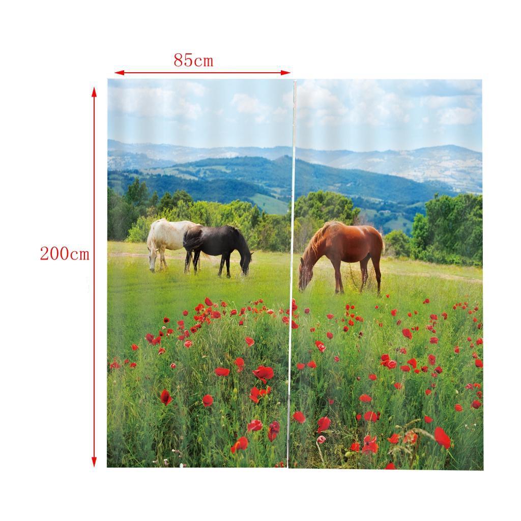 Max 2 Panels Set Teen Animal Decor 3D Print Window Curtain Drapes Horses - Aladdin Shoppers