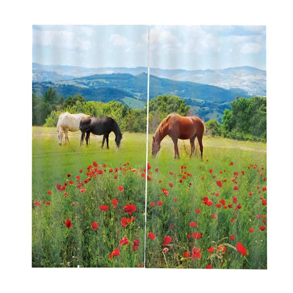 Max 2 Panels Set Teen Animal Decor 3D Print Window Curtain Drapes Horses - Aladdin Shoppers