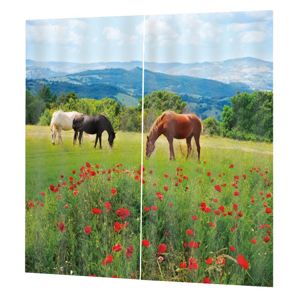 Max 2 Panels Set Teen Animal Decor 3D Print Window Curtain Drapes Horses - Aladdin Shoppers