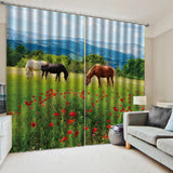 Max 2 Panels Set Teen Animal Decor 3D Print Window Curtain Drapes Horses - Aladdin Shoppers