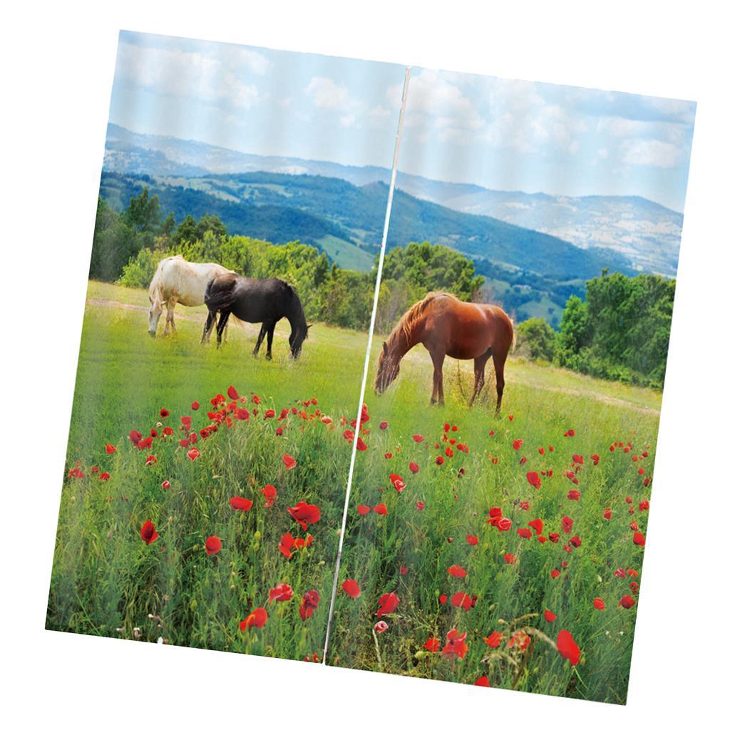Max 2 Panels Set Teen Animal Decor 3D Print Window Curtain Drapes Horses - Aladdin Shoppers