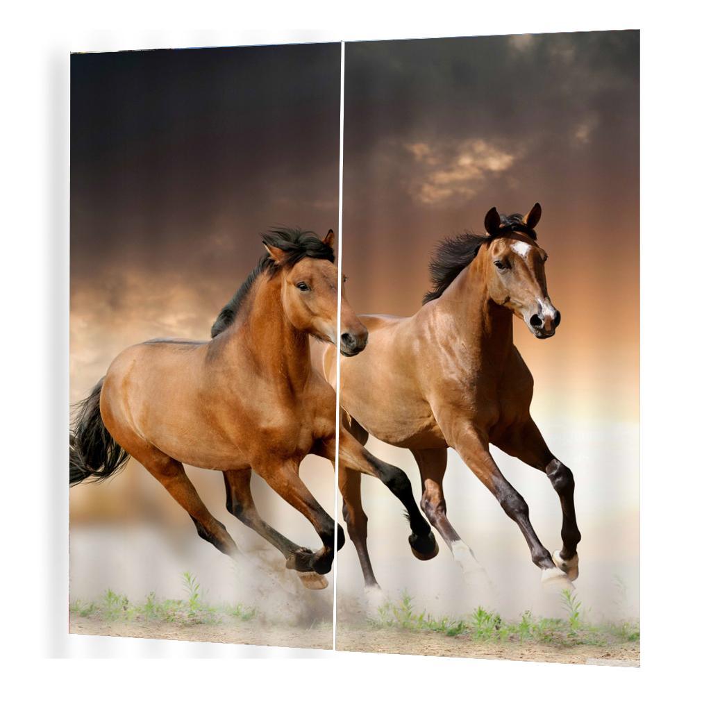 Max 2 Panels Set Teen Animal Decor 3D Print Window Curtain Drapes Running Horse - Aladdin Shoppers