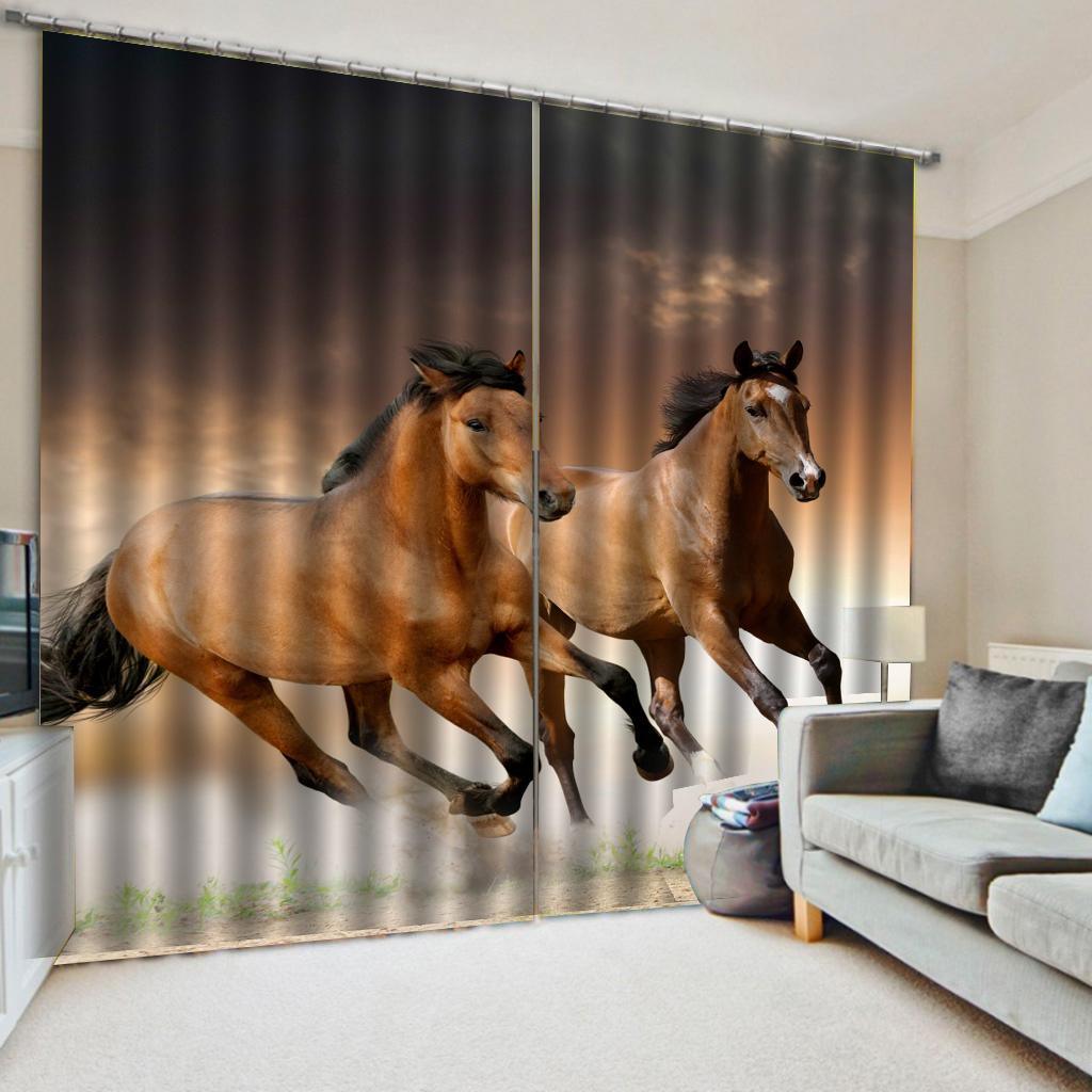 Max 2 Panels Set Teen Animal Decor 3D Print Window Curtain Drapes Running Horse - Aladdin Shoppers