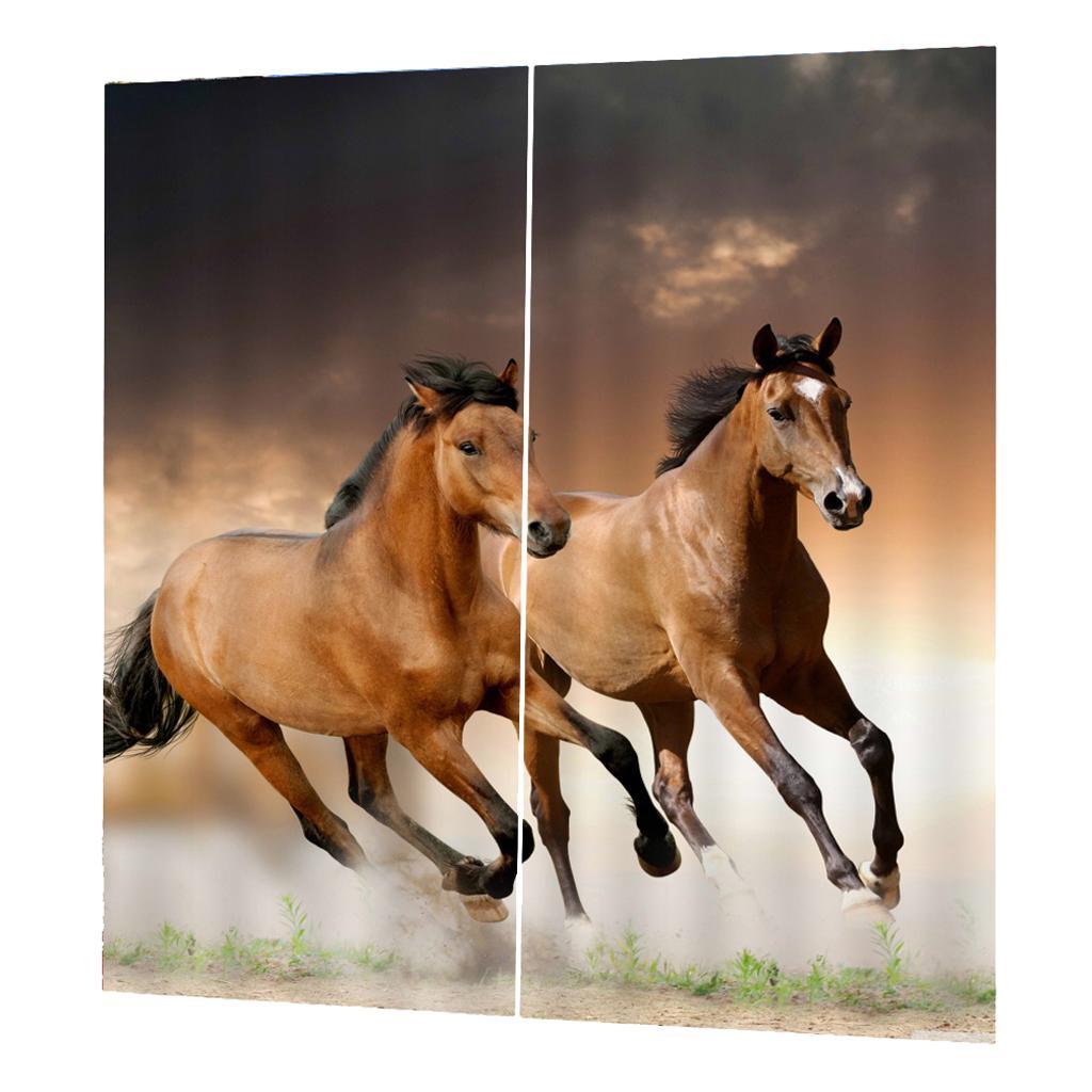 Max 2 Panels Set Teen Animal Decor 3D Print Window Curtain Drapes Running Horse - Aladdin Shoppers