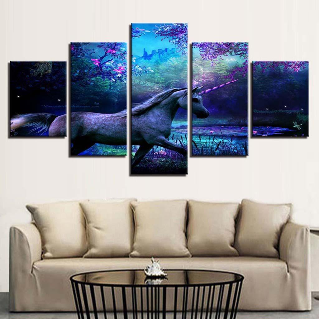 Max 5Pcs Wall Painting Modern Decoration Living Room Canvas Prints Unicorn - Aladdin Shoppers