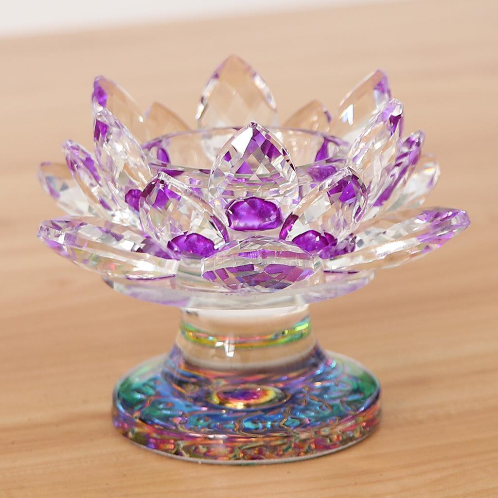 Max 7 Colors Buddhist Crystal Glass Tea Light Lotus Flower Candle Holder Purple - Aladdin Shoppers