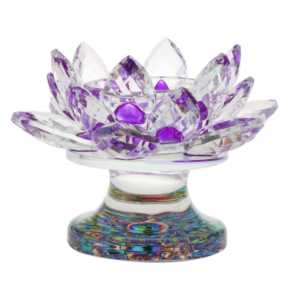 Max 7 Colors Buddhist Crystal Glass Tea Light Lotus Flower Candle Holder Purple - Aladdin Shoppers