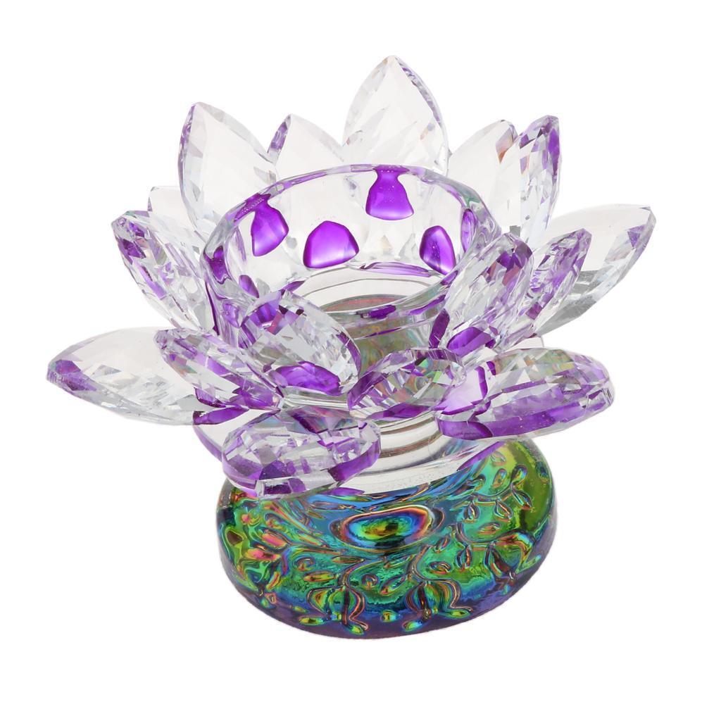 Max 7 Colors Buddhist Crystal Glass Tea Light Lotus Flower Candle Holder Purple - Aladdin Shoppers