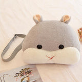 Max Cartoon Hamster Shoulder Bag with Hand Warmer Plush Stuffed Animal Toy Grey - Aladdin Shoppers