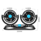 Max Dual Head Car Cooling Air Fan 360 Degree Rotation Quiet Blue 12V - Aladdin Shoppers